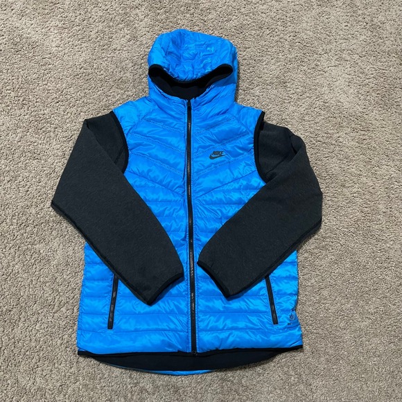 Nike Jacket Mens Medium Black Blue Reversible 800 Goose Down Aeroloft Windrunner - Picture 2 of 16
